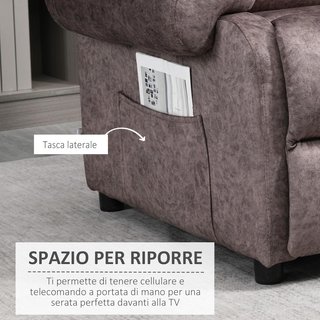Sillón Relax Con Reclinable Manual en Tela, Sillón Reclinable Con Reposapiés Extraíble y Bolsa Lateral, Marrón