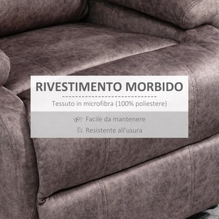 Sillón Relax Con Reclinable Manual en Tela, Sillón Reclinable Con Reposapiés Extraíble y Bolsa Lateral, Marrón