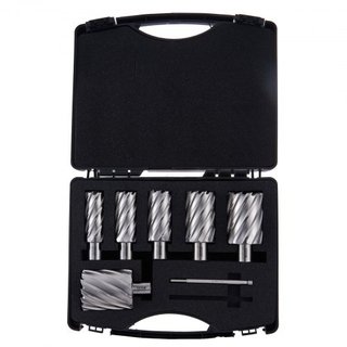 Juego de Cortadores Anulares, 6 piezas Brocas de Mag Drill con Shank Weldon, 2" de Profundidad de Corte, Diámetro de Corte de 1" a 2", Acero de Alta Velocidad M2AL, con 2 Pines Pilotos y Estuche P...