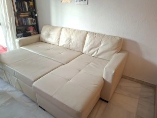 Sofá Cama Chaise Longue Piel Sintética Beige