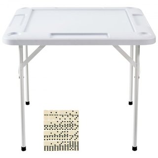 Mesa de Mahjong, Mesa de Cartas Plegable Cuadrada para 4 Jugadores con 4 Portavasos y 4 Bandejas para Fichas, Mesa de Dominó Portátil con 1 Juego de Dominó para Mahjong, Póker y Rompecabezas, 35.4...