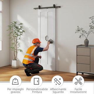 Puerta Corredera de Libro 70X210 Cm, Puerta Plegable de Cartera con Manija y Superficie Pintable, Blanca