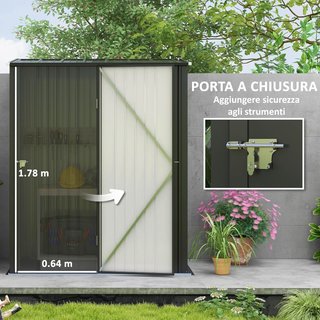 Caseta de Jardín 1.34M² en Acero Galvanizado, Cobertizo de Jardín con Techo Inclinado, Guantes y Puerta Bloqueable, Cobertizo para Herramientas, 161.5X94.5X196Cm, Negro