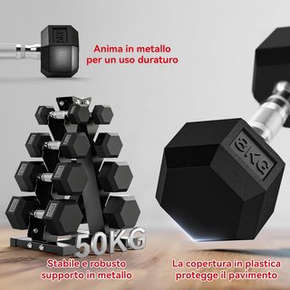 Conjunto de Mancuernas de Gimnasio con Soporte, 2X2Kg, 2X5Kg, 2X8Kg, 2X10Kg, Mancuernas Hexagonales para Gimnasio con Soporte de Hierro Fundido y Goma con Mango Antideslizante, Entrenamiento Fitne...