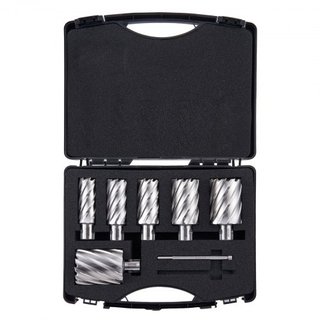 Juego de Cortadores Anulares, 6 piezas Brocas de Mag Drill con Mango Universal, 5.1 cm de Profundidad de Corte, Diámetro de Corte de 2.5 a 5.1 cm, Acero de Alta Velocidad M2AL, con 2 Pines Piloto ...