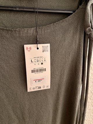 Vestido Zara verde gris con cinturón lazada