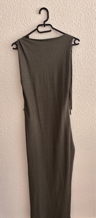 Vestido Zara verde gris con cinturón lazada
