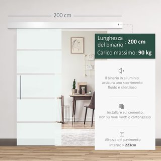 Porta Scorrevole in Vetro con Binario in Alluminio, 75 X 210Cm