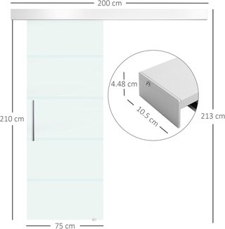 Porta Scorrevole in Vetro con Binario in Alluminio, 75 X 210Cm