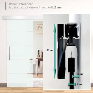 Porta Scorrevole in Vetro con Binario in Alluminio, 75 X 210Cm