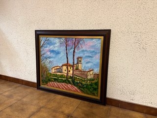 Cuadro paisaje pueblo con marco