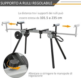 Soporte Universal para Sierras de Inglete, Banco Extensible Regulable y Plegable Carga Máxima 150Kg, Negro y Plata