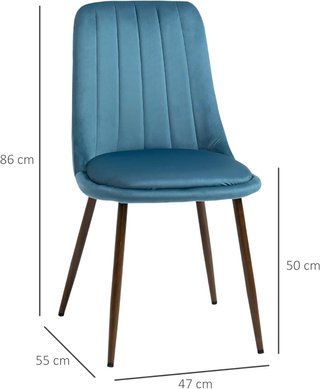 Sillas de Cocina Tapizadas, Set de 4 Piezas en Poliéster y Acero, 47X55X86 Cm, Azul