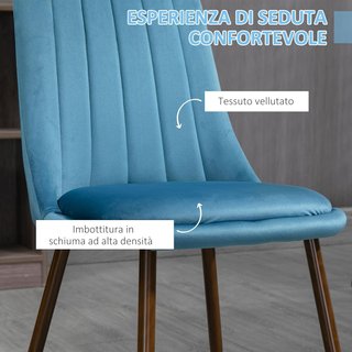 Sillas de Cocina Tapizadas, Set de 4 Piezas en Poliéster y Acero, 47X55X86 Cm, Azul