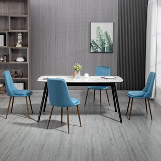 Sillas de Cocina Tapizadas, Set de 4 Piezas en Poliéster y Acero, 47X55X86 Cm, Azul