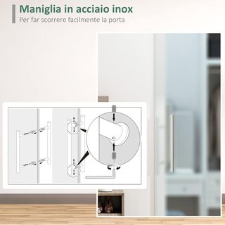 Puerta Corredera Interior de Vidrio Esmerilado Con Riel B1 y Manija para Baño Cocina Estudio Vidrio 205X 77,5X 0,8Cm