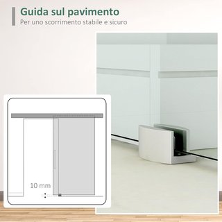 Puerta Corredera Interior de Vidrio Esmerilado Con Riel B1 y Manija para Baño Cocina Estudio Vidrio 205X 77,5X 0,8Cm