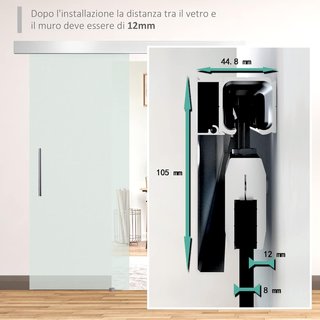 Puerta Corredera Interior de Vidrio Esmerilado Con Riel B1 y Manija para Baño Cocina Estudio Vidrio 205X 77,5X 0,8Cm