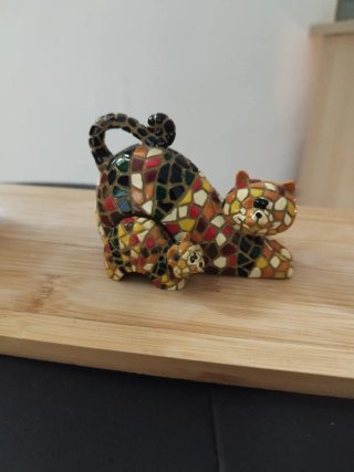 Portavelas cerámica figura gatos beige