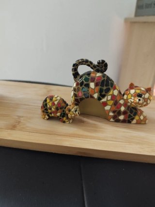 Portavelas cerámica figura gatos beige