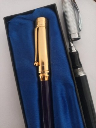 Bolígrafo plata y pluma baño dorado