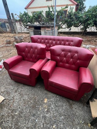 Juego Sofás Vintage Piel Rojo