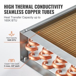 Intercambiador de Calor Agua a Aire 20" x 20" / 50.8 x 50.8 cm 3 Filas 3/8" / 1 cm Puertos de Cobre 242 Aletas