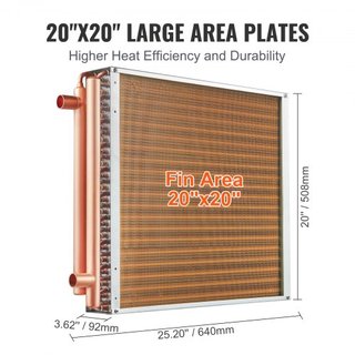 Intercambiador de Calor Agua a Aire 20" x 20" / 50.8 x 50.8 cm 3 Filas 3/8" / 1 cm Puertos de Cobre 242 Aletas