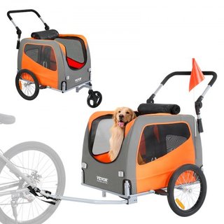 Remolque para Perros, Soporta hasta 30 kg, Carrito de Paseo para Mascotas 2 en 1, Transportador de Bicicleta, Marco de Carro Plegable Fácil con Ruedas de Liberación Rápida, Acoplador Universal par...