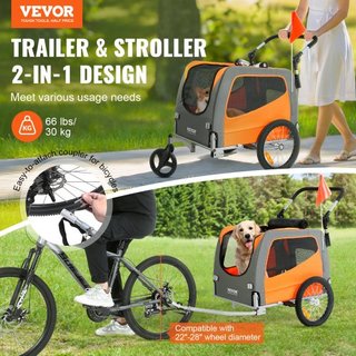 Remolque para Perros, Soporta hasta 30 kg, Carrito de Paseo para Mascotas 2 en 1, Transportador de Bicicleta, Marco de Carro Plegable Fácil con Ruedas de Liberación Rápida, Acoplador Universal par...