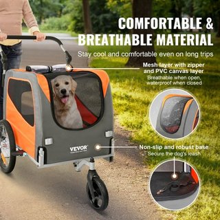 Remolque para Perros, Soporta hasta 30 kg, Carrito de Paseo para Mascotas 2 en 1, Transportador de Bicicleta, Marco de Carro Plegable Fácil con Ruedas de Liberación Rápida, Acoplador Universal par...
