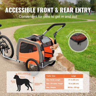 Remolque para Perros, Soporta hasta 30 kg, Carrito de Paseo para Mascotas 2 en 1, Transportador de Bicicleta, Marco de Carro Plegable Fácil con Ruedas de Liberación Rápida, Acoplador Universal par...