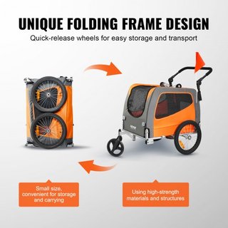 Remolque para Perros, Soporta hasta 30 kg, Carrito de Paseo para Mascotas 2 en 1, Transportador de Bicicleta, Marco de Carro Plegable Fácil con Ruedas de Liberación Rápida, Acoplador Universal par...