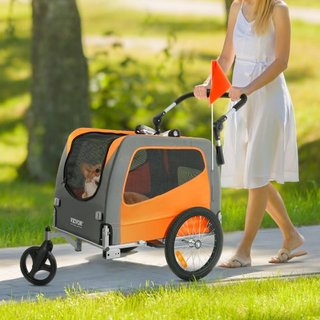 Remolque para Perros, Soporta hasta 30 kg, Carrito de Paseo para Mascotas 2 en 1, Transportador de Bicicleta, Marco de Carro Plegable Fácil con Ruedas de Liberación Rápida, Acoplador Universal par...