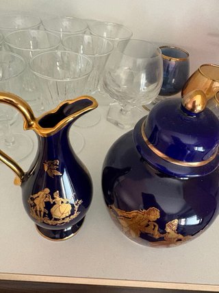Juego Jarrones Decorativos Azul y Oro