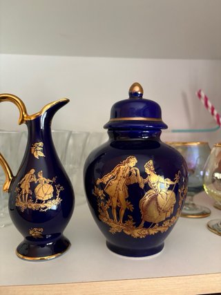Juego Jarrones Decorativos Azul y Oro