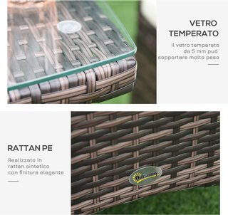 Set di mobili da giardino in rattan, set di mobili da giardino 3 pezzi con tavolo e 2 sedie con cuscini marroni