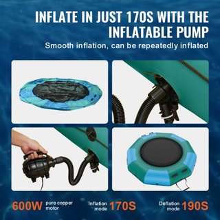 Bouncer de Agua Inflable, Trampolín Recreativo de Agua de 10 pies, Plataforma de Salto Portátil con Escalera de 3 Pasos y Bomba de Aire Eléctrica, Rebotador Flotante para Niños y Adultos para Pisc...