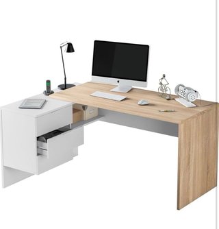 Escritorio madera con cajonera blanca