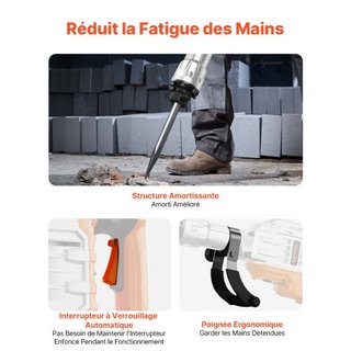 Martillo Demoledor, Martillo Eléctrico de 3500W para Romper Concreto, 1900 BPM Martillo Eléctrico de Alta Resistencia, 2 piezas de Cincel con Guantes y Mango Frontal Giratorio de 360°C para Zanjeo...