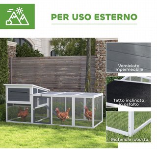 Gallinero para Gallinas Ponedoras de Exterior con Casa, Nido para Incubar, Techo Impermeable, Bandeja Extraíble y Puertas, Jaula Recinto para 2-4 Gallinas y Conejos de Madera, 214X101X91.5Cm, Gris