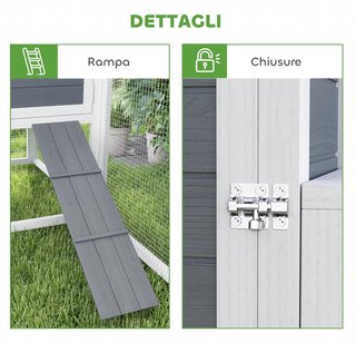 Gallinero para Gallinas Ponedoras de Exterior con Casa, Nido para Incubar, Techo Impermeable, Bandeja Extraíble y Puertas, Jaula Recinto para 2-4 Gallinas y Conejos de Madera, 214X101X91.5Cm, Gris