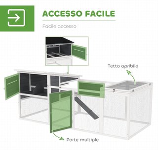 Gallinero para Gallinas Ponedoras de Exterior con Casa, Nido para Incubar, Techo Impermeable, Bandeja Extraíble y Puertas, Jaula Recinto para 2-4 Gallinas y Conejos de Madera, 214X101X91.5Cm, Gris