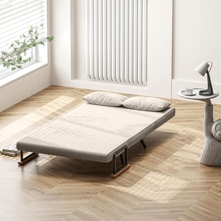 Sofá Cama 4 en 1 de 2 Plazas, Con Respaldo Regulable en 5 Posiciones, Sofá Cama Matrimonial Plegable Con 2 Cojines, Asiento Acolchado, en Terciopelo para Casa y Oficina, 102X73X81 Cm, Crema
