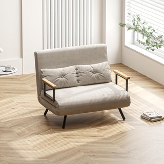 Sofá Cama 4 en 1 de 2 Plazas, Con Respaldo Regulable en 5 Posiciones, Sofá Cama Matrimonial Plegable Con 2 Cojines, Asiento Acolchado, en Terciopelo para Casa y Oficina, 102X73X81 Cm, Crema