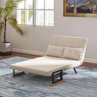 Sofá Cama 4 en 1 de 2 Plazas, Con Respaldo Regulable en 5 Posiciones, Sofá Cama Matrimonial Plegable Con 2 Cojines, Asiento Acolchado, en Terciopelo para Casa y Oficina, 102X73X81 Cm, Crema