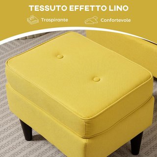 Sillón Relax Con Puff Reposapiés, Cojín Y Respaldo Alto, Silloncito Para Dormitorio En Tejido Acolchado Con Patas De Madera Y Apoyabrazos Para Sala Y Estancia, 75X83X104 Cm, Amarillo