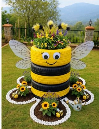 JARDINERAS RUEDAS RECICLADAS