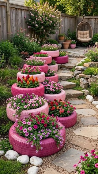JARDINERAS RUEDAS RECICLADAS