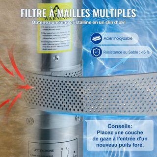 Bomba Sumergible de Pozo Profundo, 750W 230V/50Hz, 105L/min 62 m de Altura, Cable de 20 m y Interruptor de Presión Automático, Bombas de Agua de Acero Inoxidable de 8.9 cm para Uso Industrial, Irr...